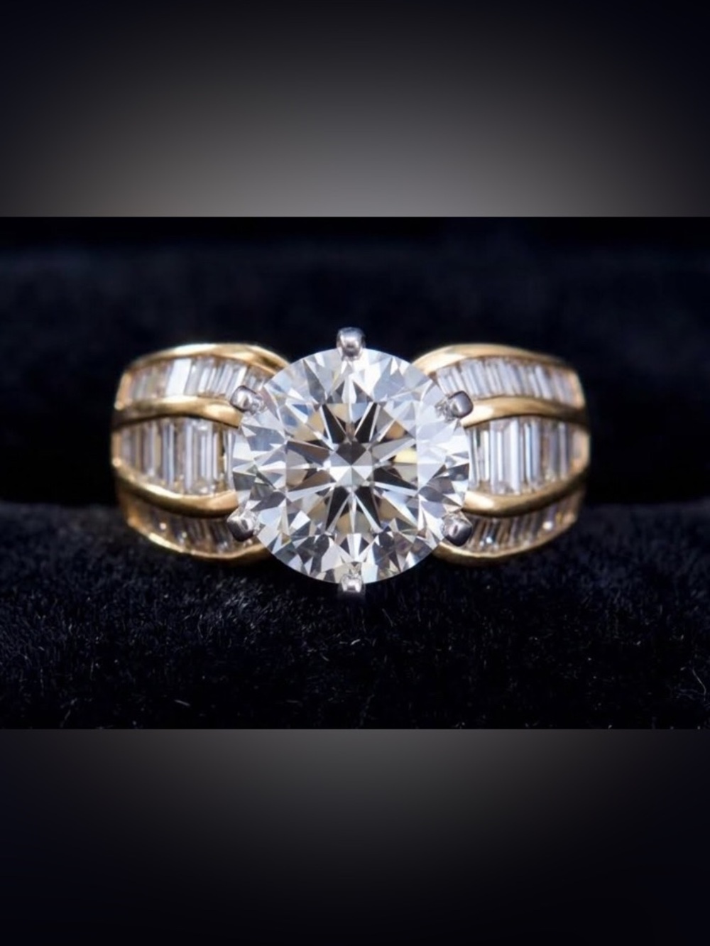 Gold Tone Women's Cluster Engagement Ring with Baguette Accents